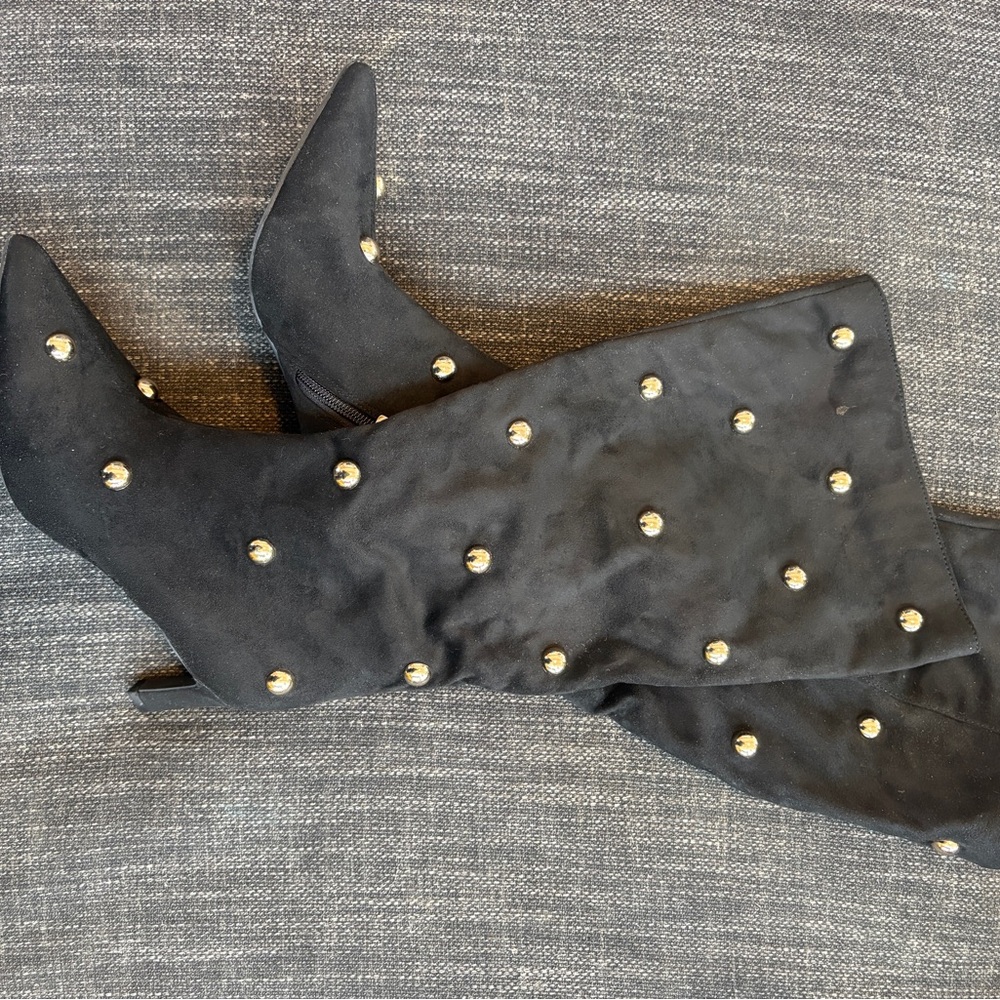 NWT A New Day Black Suede Knee Boots with Gold Studs - Women's